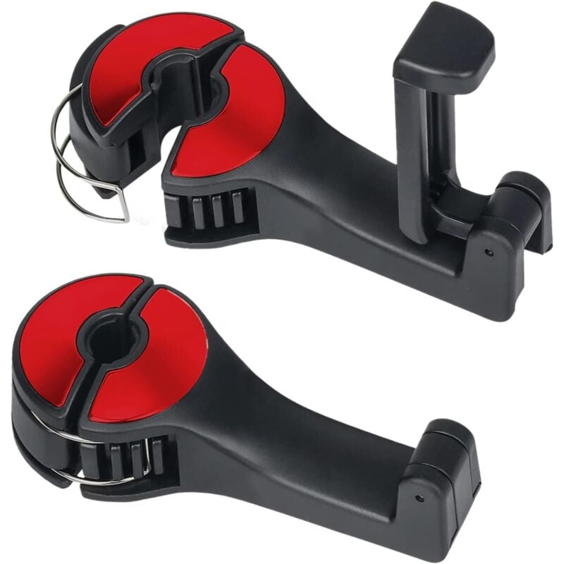 Autohaken, 2er-Pack Auto-Kopfstützenhaken mit Telefonhalterung, 2-in-1 versteckte Autositzhaken für Taschen, Kleidung, Lebensmittel (rot)