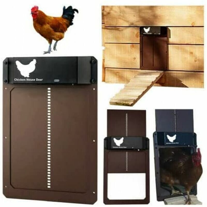 Automatische Hühnerstalltür mit Lichtsensor – vollständig wasserdichte Hühnerstall-Induktions-Hühnerstalltür – Hühnerstalltür (braun)
