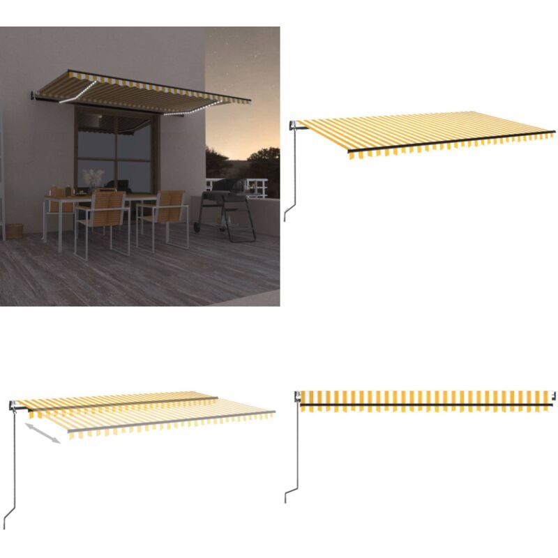Automatische Markise mit led & Windsensor 500x300 Gelb/Weiß - Gelenkarm-Markise - Outdoor-Markise - Elektrische Markise - Automatische Markise - Wind