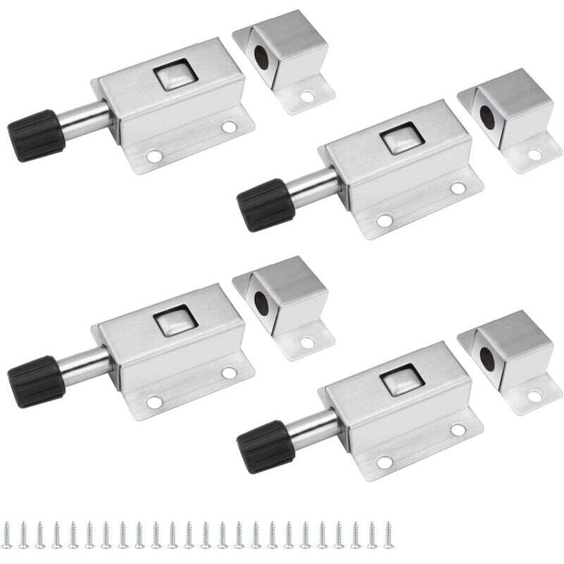 Odipie - Automatischer Türriegel aus Edelstahl, 4 Stück Schiebefederriegel, kleiner Türriegel mit Schrauben, Zylinderriegel, geeignet für Jalousien,
