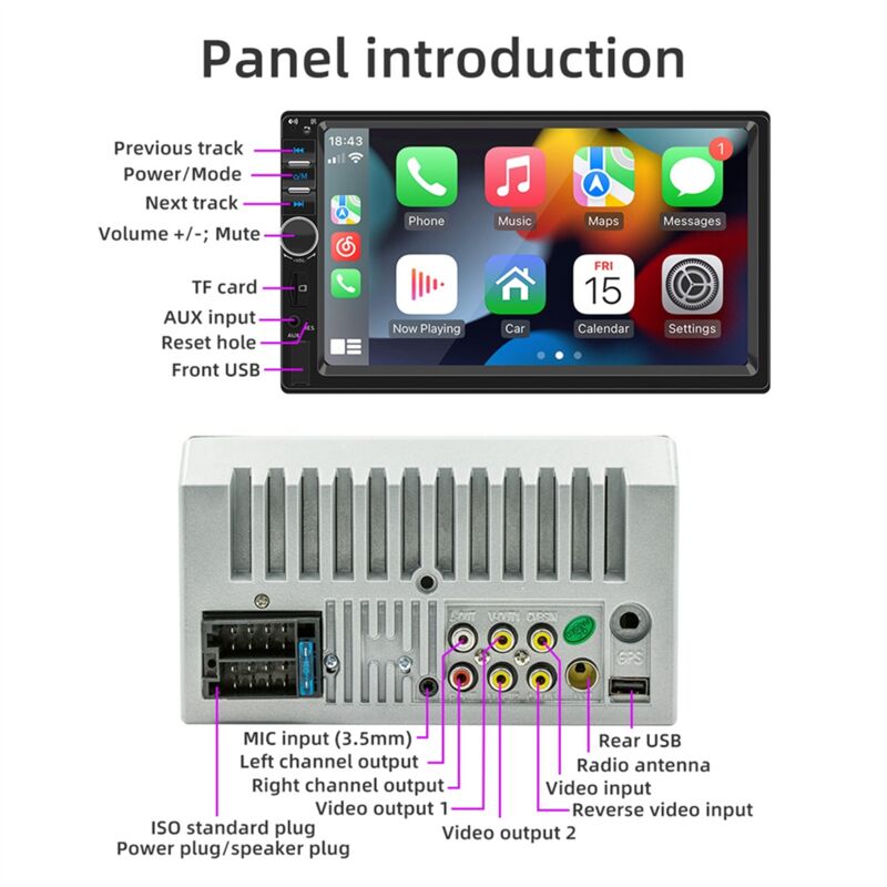 Tlily - Autoradio 7 Zoll hd Touchscreen Autoradio CarPlay Android Auto Bluetooth Stereo Multimedia Player fm Power Aux Eingang