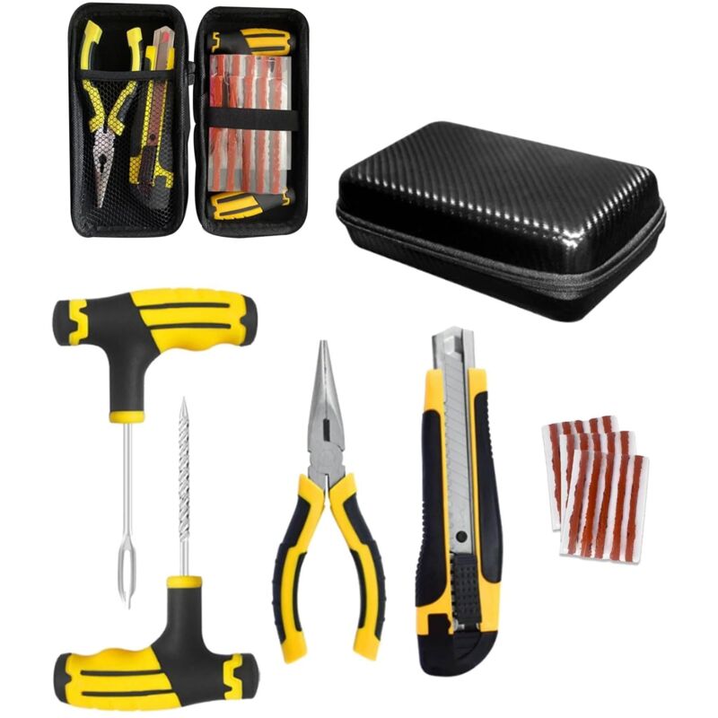 Autoreifen-Reparaturset, komplettes Werkzeug für Ihre Reifenpannen im Notfall, tragbares Reifenreparaturset, geeignet für alle Automarken und