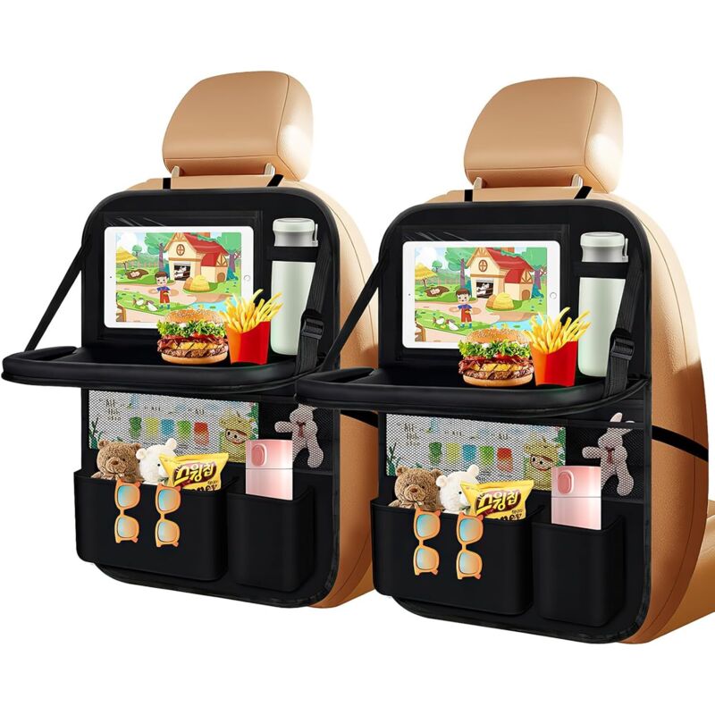 Autositz-Organizer, 2-teiliges Kinder-Rückenlehnen-Schutzset mit faltbarer Tablet-Halterung, Tablet-Tasche und mehreren Taschen, wasserdichter