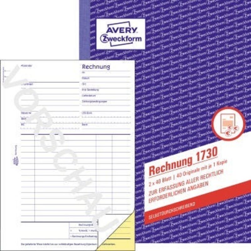 Avery Zweckform - Rechnung Formular Papierformat: din A5 Anzahl der Durchschläge: 1 Durchschlag