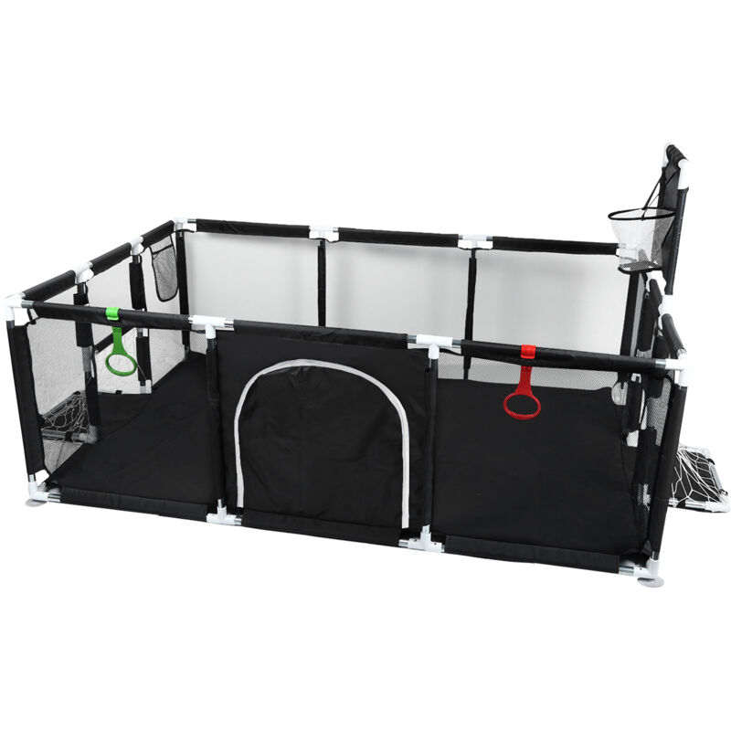 Baby Laufstall Basketballkorb Und Fußballleiter Laufstall Baby Laufgitter Schutzgitter Absperrgitter mit Einstieg Krabbelgitter Schwarz