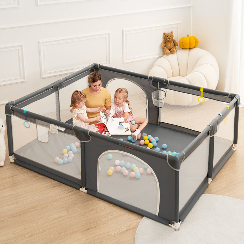 Baby Laufgitter Laufstall 150 x 180cm Absperrgitter mit Aufbewahrungstasche Aktivitätszentrum Rutschfester Basis atmungsaktivem Netz
