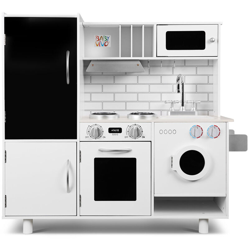 Baby Vivo - Kinderküche Spielküche aus Holz - Bruno mit Tafel in Weiß