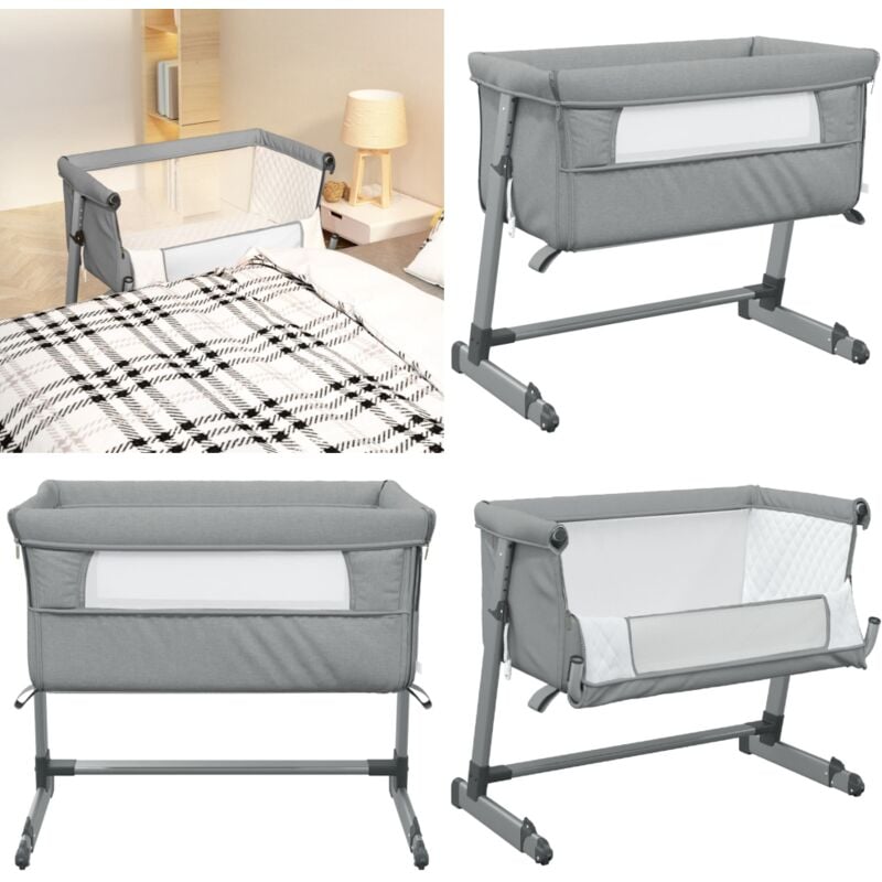 Vidaxl - Babybett mit Matratze Hellgrau Leinenstoff - Babybett - Reisebett - Beistellbett - Kinderbett - Liegefläche - Home & Living