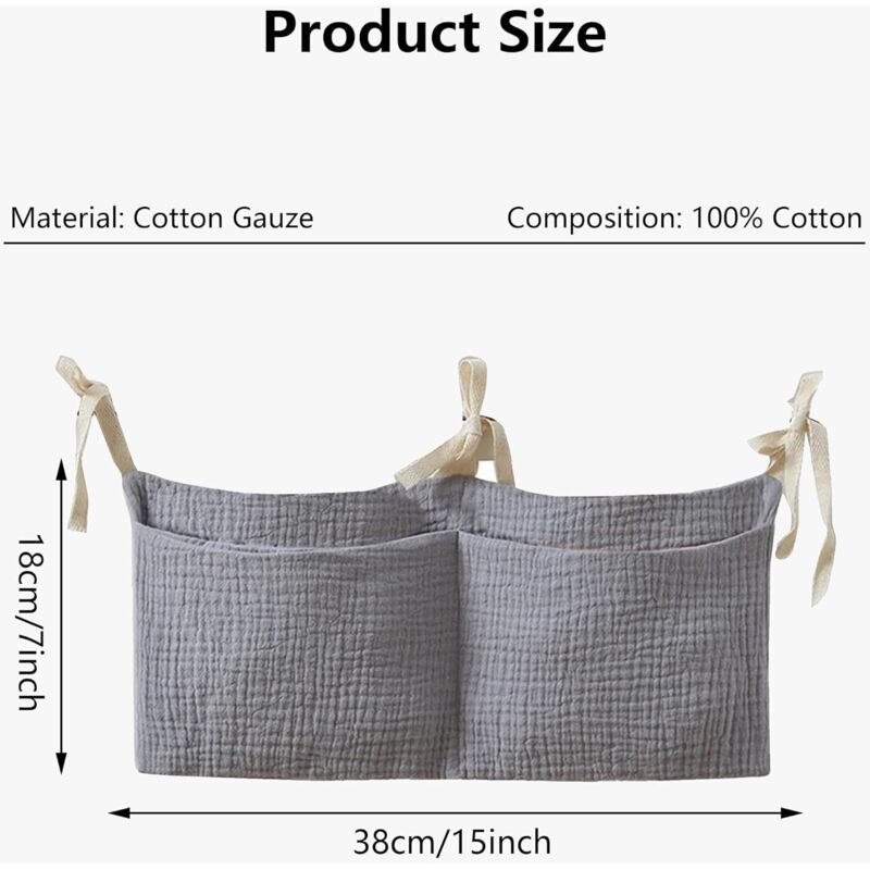 Babybett-Organizer – Hängender Organizer – Spielzeugtasche fürs Babybett – Reise-Organizer – Für Babybetten, Windeln, Kleidung, Spielzeug – Grau