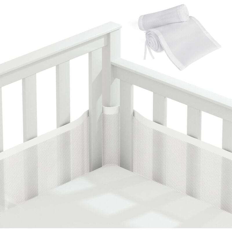 Babybett-Stoßstange, Krippenumrandung, 3D-Netzfutter, sicher für die Luftzirkulation im Kinderbett, geeignet für alle Arten von Kinderbetten (weiß)