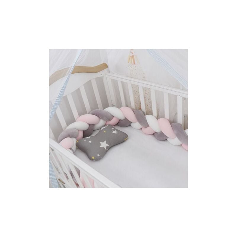 Babybett-Stoßstangen-Aktion – 1,5 m Bettumrandung, Schlangenkissen, geflochtene Stoßstange, Samt, Babyschutz, Antikollisions-Stoffzaun (Weiß + Grau +