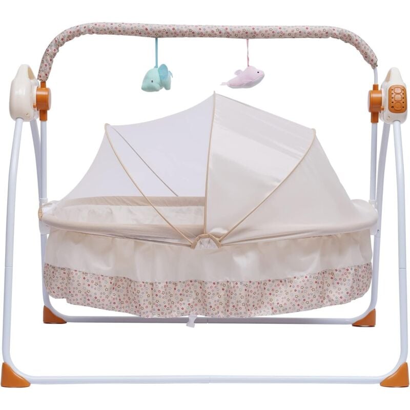 Gojoy - Babyschaukel Babybett Elektrische Baby Wiege mit Matratze & Moskitonetz Automatische Wiege, 3 Schaukelgeschwindigkeiten, 12 Melodien