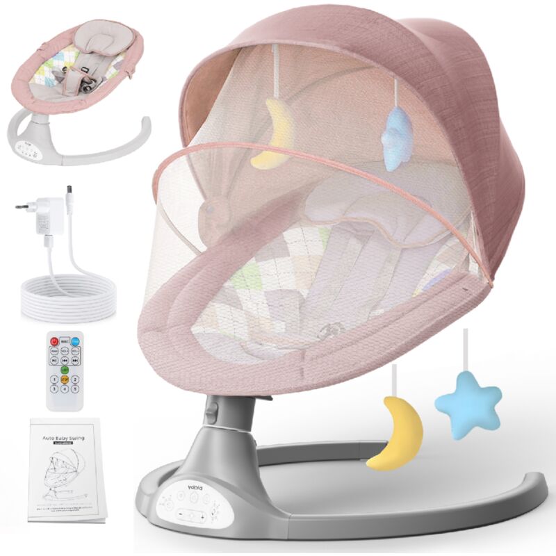 Babywippe elektrische Babyschaukel Bluetooth Musik mit Schwung in 5 Geschwindigkeiten, Moskitonetz, Fernbedienung max.9kg