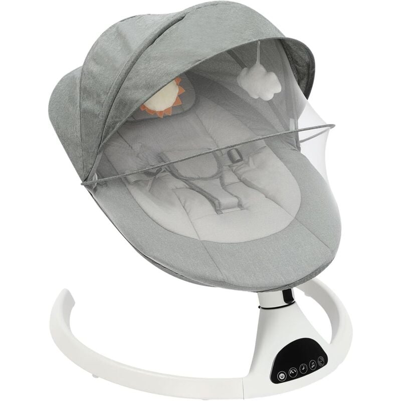 Babywippe elektrische Babyschaukel mit 5 Schwingungsamplituden, Bluetooth-Musik-Babywippe mit Fernbedienung, Babyschaukelstuhl bis 12 kg für 0-12