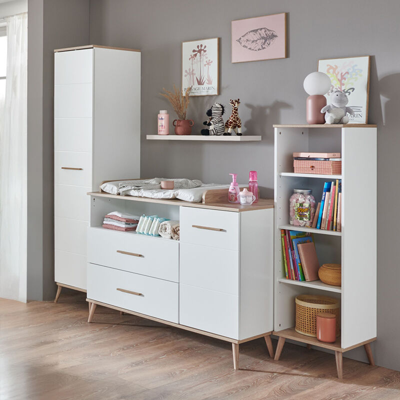 Babyzimmer Set 4-teilig mit Wickelkommode skandinavisches Design weiß mit Eiche FELIN-43