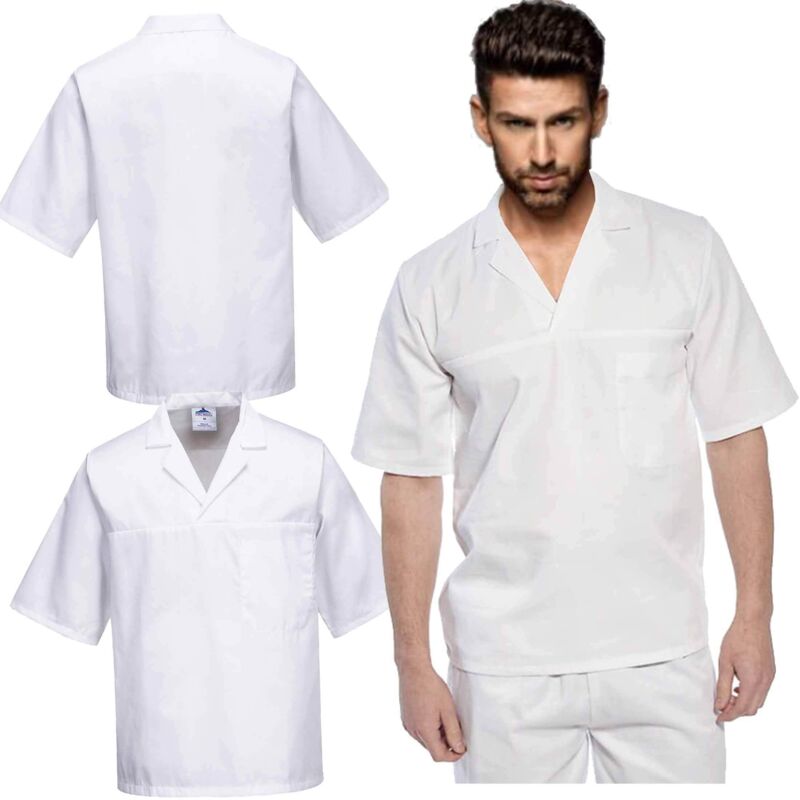 Bäckerbluse S Kasack mit Kurzarm weiß leicht OEKO TEX