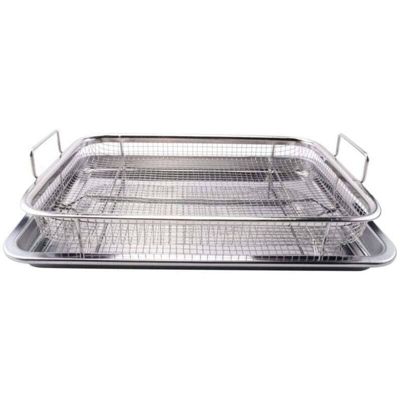 Backofen-Heißluftfritteusenkorb, Edelstahlblech und -pfanne, luxuriöses Backofen-Frittierset, 2-teilig, Grill