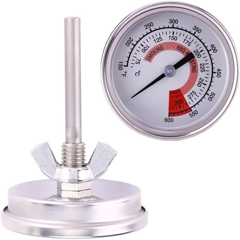 Backofen-, Koch-, Pizzaofen-, Grill- und Pizzaofenthermometer aus Edelstahl. Messbereich: 75 bis 300 °C (150 bis 600 °F).