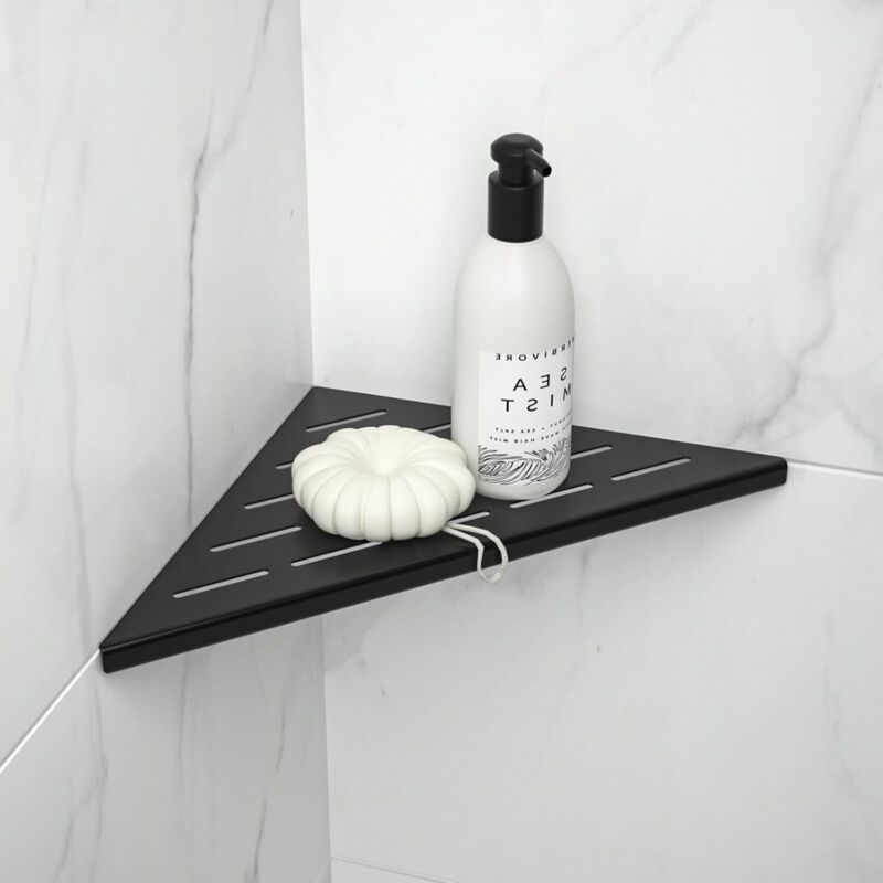 Bad-Duschregal aus Aluminiumlegierung, Duschregal, Eckregal, dreieckig, Kosmetik-Aufbewahrungskorb, Wandregal für die Küche, Schwarz