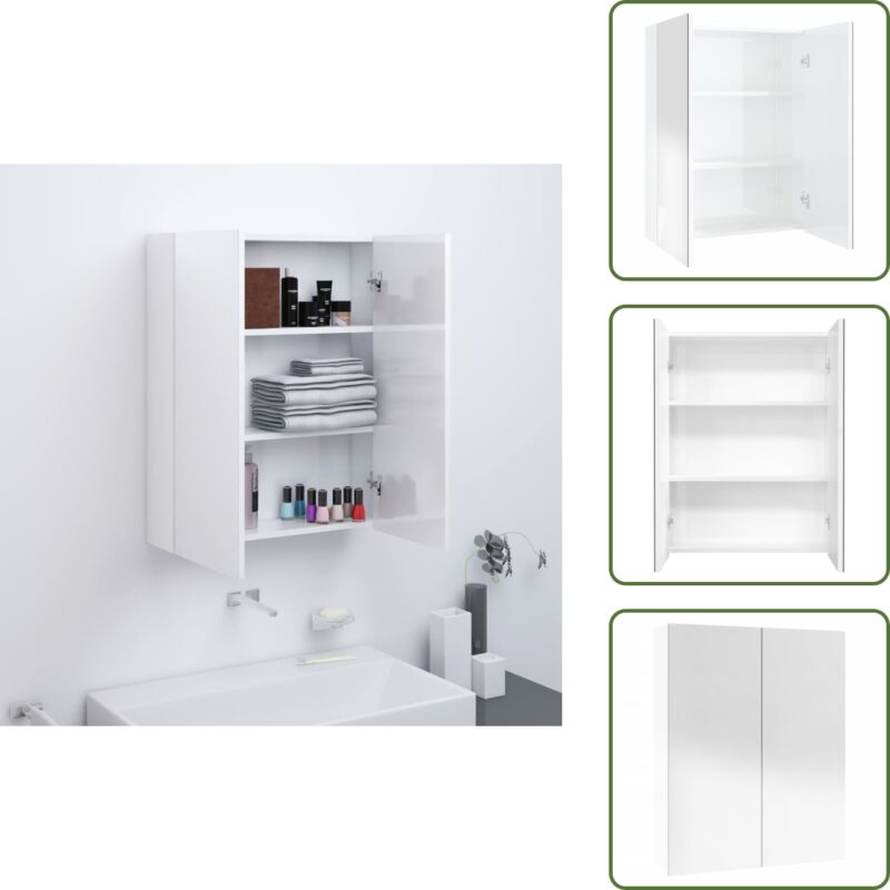 Vidaxl - Bad-Spiegelschrank 60x15x75 cm mdf Glänzendes Weiß - Badezimmerspiegel - Spiegelschrank - Badmöbel - Aufbewahrung Im Badezimmer - Weißer