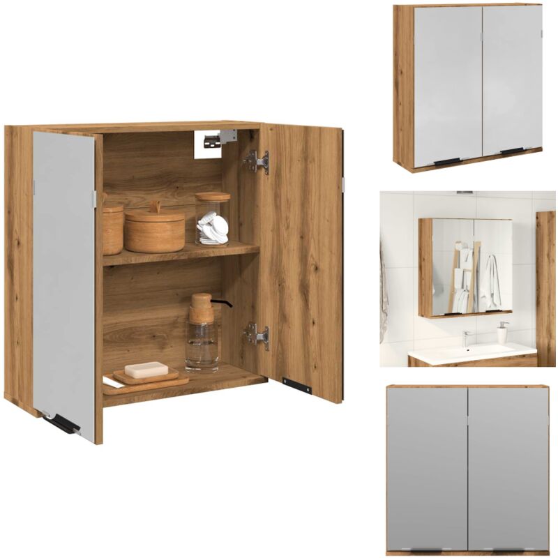 Bad-Spiegelschrank Artisan-Eiche 64x20x66,5 cm Holzwerkstoff - Spiegelschrank - Spiegelschränke - Badschrank Mit Spiegel - Wandschrank Mit Spiegel