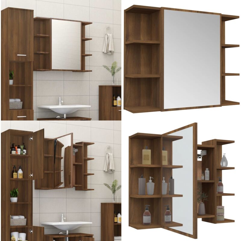 Vidaxl - Bad-Spiegelschrank Braun Eiche-Optik 80x20,5x64cm Holzwerkstoff - Badezimmerspiegel - Spiegelschrank - Holzwerkstoff - Echtholz Optik