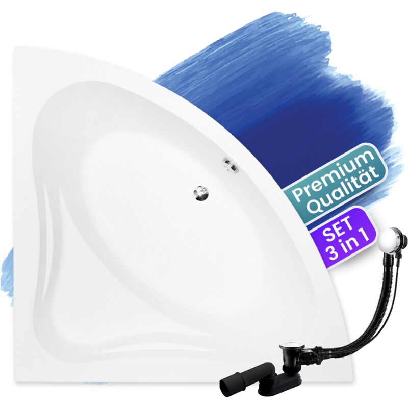 Badland - Badewanne Eckbadewanne 120x120, Ablaufgarnitur & Füßen gratis - Komplettset 3in1 Original Acryl Wanne Premium Siphon - Made in eu mia