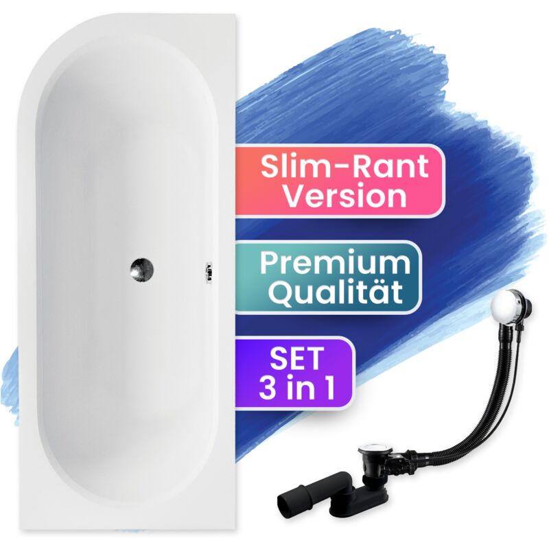 Badland - Badewanne Eckbadewanne 150x75 Rechts, Ablaufgarnitur & Füßen gratis - Komplettset 3in1 Original Acryl Wanne Premium Siphon avita slim