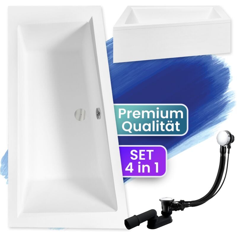 Badland - Badewanne Eckbadewanne 150x85 Links mit AcrylSchürze, Ablaufgarnitur & Füßen gratis - Komplettset 4in1 Original Acryl Wanne Siphon intima