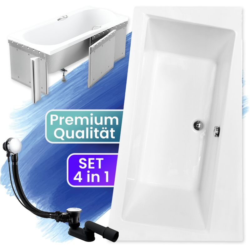 Badland - Badewanne Eckbadewanne 150x90 Rechts mit Styroporverkleidung, Ablauf & Füße gratis - Komplettset 4in1 Original Acryl Wanne Siphon infinity