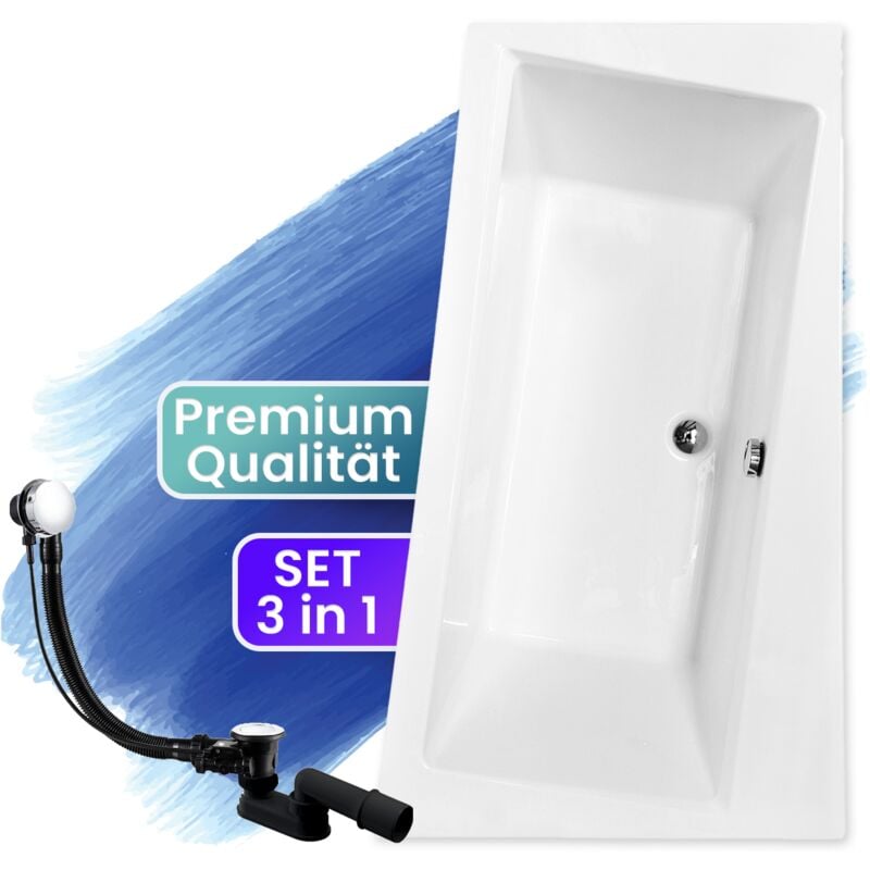 Badland - Badewanne Eckbadewanne 150x90 Rechts, Ablaufgarnitur & Füßen gratis - Komplettset 3in1 Original Acryl Wanne Premium Siphon infinity