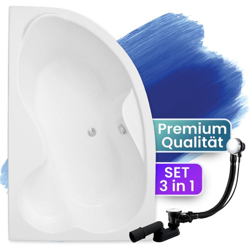 Badland - Badewanne Eckbadewanne 160x105 Links, Ablaufgarnitur & Füßen gratis - Komplettset 3in1 Original Acryl Wanne Premium Siphon - Made in eu mega