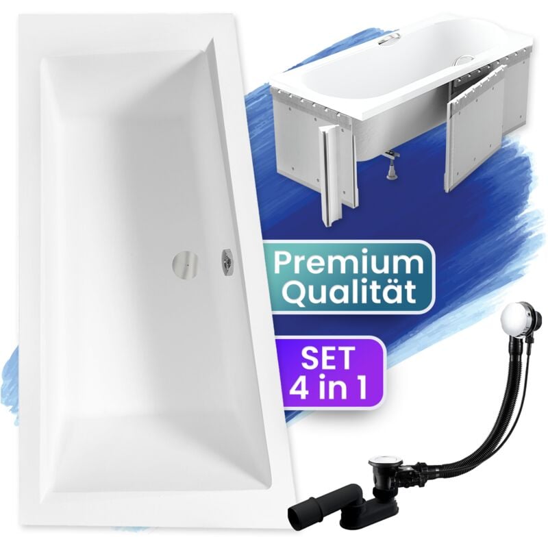 Badewanne Eckbadewanne 160x90 Links mit Styroporverkleidung, Ablauf & Füße GRATIS - Komplettset 4in1 Original Acryl Wanne Siphon - BADLAND INTIMA