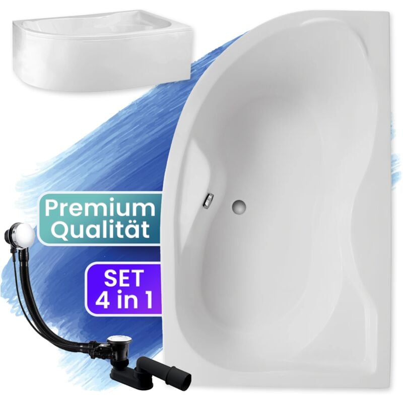 Badland - Badewanne Eckbadewanne 170x110 Rechts mit AcrylSchürze, Ablaufgarnitur & Füßen gratis - Komplettset 4in1 Original Acryl Wanne Siphon dora