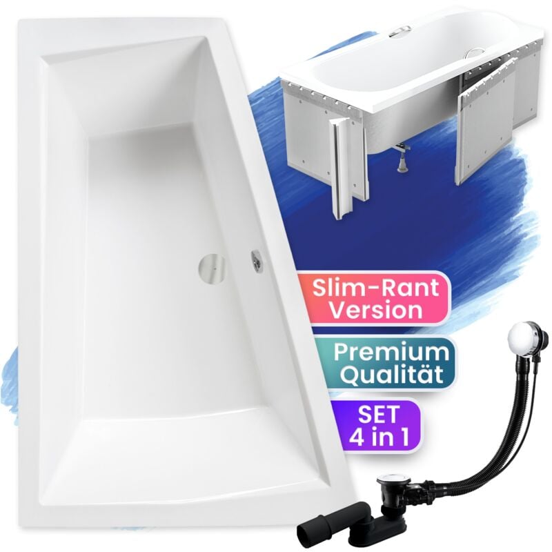 Badland - Badewanne Eckbadewanne 170x125 Links mit Styroporverkleidung, Ablauf & Füße gratis - Komplettset 4in1 Original Acryl Wanne intima slim