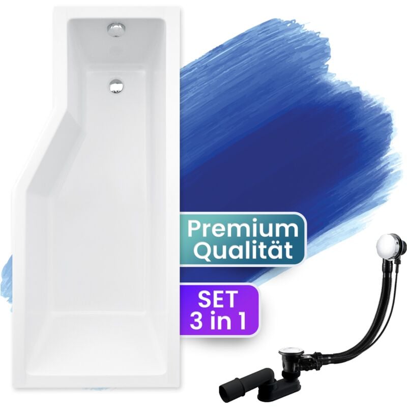 Badland - Badewanne Eckbadewanne 170x75 Rechts, Ablaufgarnitur & Füßen gratis - Komplettset 3in1 Original Acryl Wanne Premium Siphon integra
