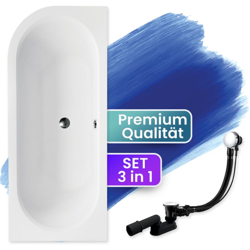Badland - Badewanne Eckbadewanne 170x75 Rechts, Ablaufgarnitur & Füßen gratis - Komplettset 3in1 Original Acryl Wanne Premium Siphon avita