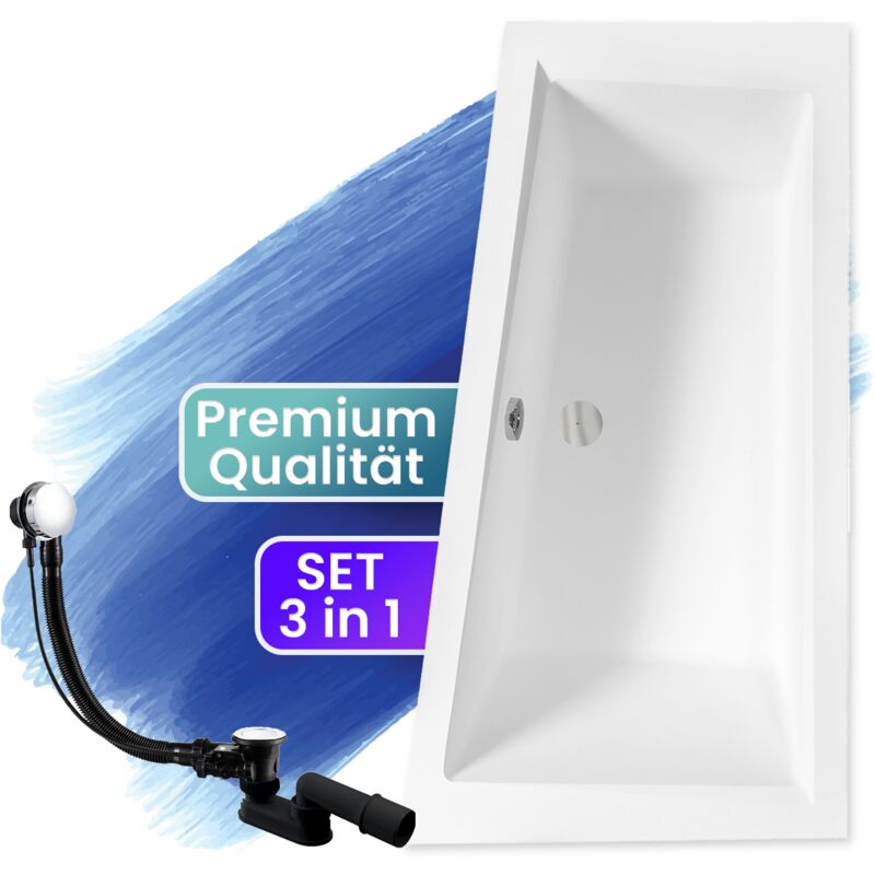 Badewanne Eckbadewanne 180x125 Rechts, Ablaufgarnitur & Füßen GRATIS - Komplettset 3in1 Original Acryl Wanne Premium Siphon - BADLAND INTIMA