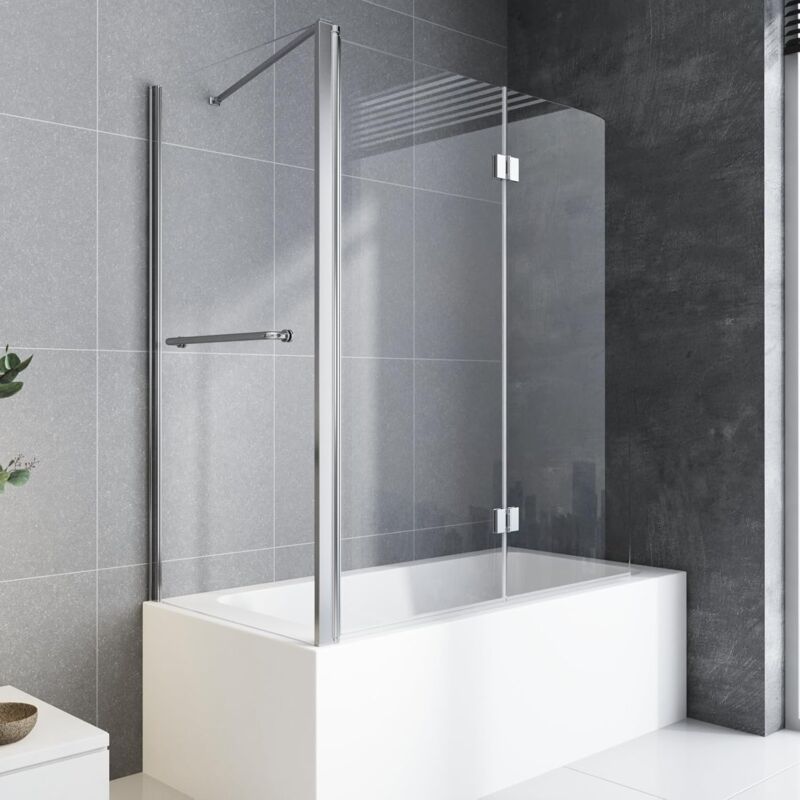 Badewannenaufsatz 75 x 120 x 140cm Duschwand für Badewanne Duschkabine 5mm Nano Glas Badewannen Duschwand Faltbar Badewanne Duschtrennwand mit