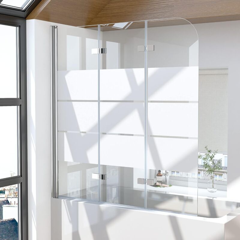 Boromal - 130x140cm badewannenaufsatz glas duschabtrennung badewanne 3-teilig gestreift badewannenfaltwand duschwand für badewanne faltbar