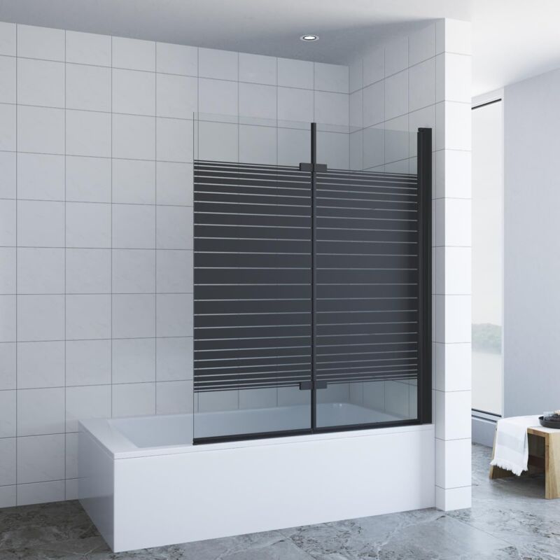 Aqualavos - Badewannenfaltwand faltbar und schwenkbar 180° Duschwand 2 teilig Duschtrennwand für r Badewanne Badewanne schwarz ohne Bohren 120 x 140