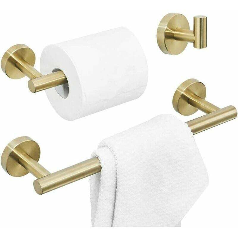 Badezimmer-Handtuchhalter/Toilettenpapierhalter/Hakenleiste, gebürstetes Gold, 3-teiliges Badezimmerzubehör aus Edelstahl - Gold