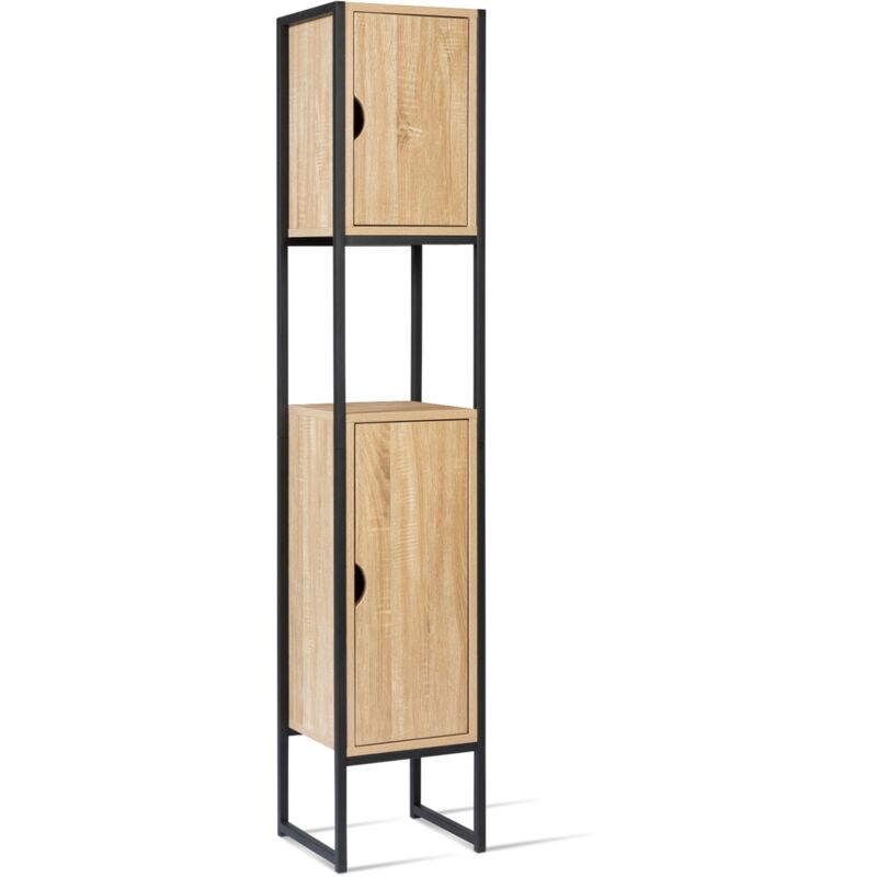 Idmarket - Badezimmer-Säulenschrank detroit 2 Türen Industriedesign