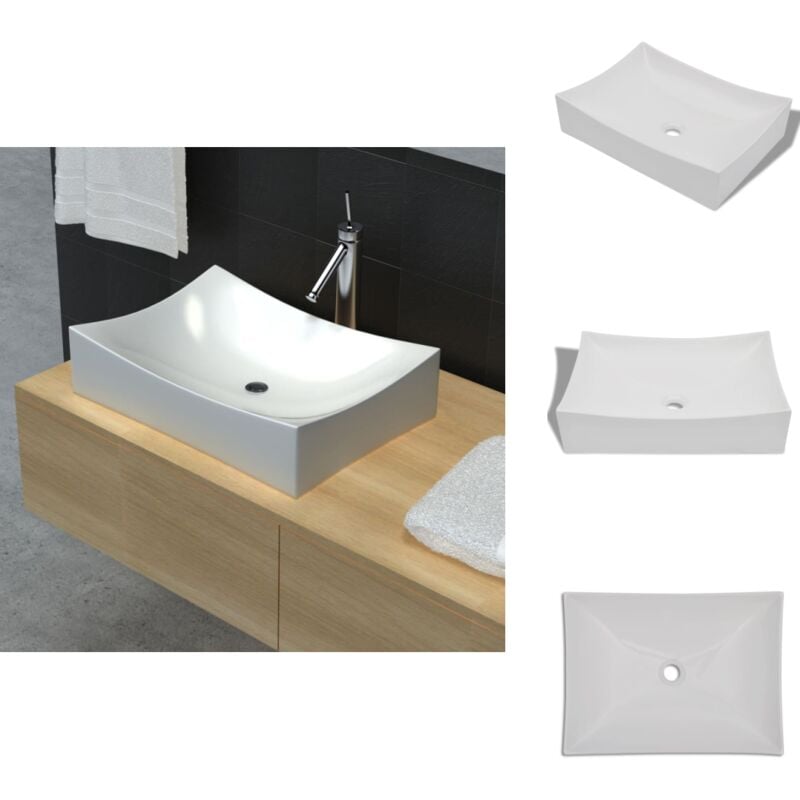 Keramik Porzellan Waschtisch Waschbecken Hochglanz Weiß - Waschbecken - Keramikwaschbecken - Weißes Waschbecken - Modernes Waschbecken - Wandmontage