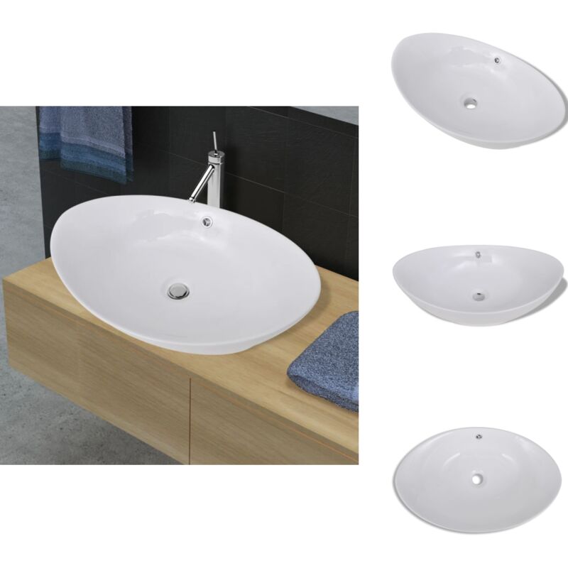 Keramik Waschbecken Keramikspülen Überlauf Oval 59 x 38,5 cm - Keramik Waschbecken - Ovales Waschbecken - Waschbecken Weiß - Handwaschbecken