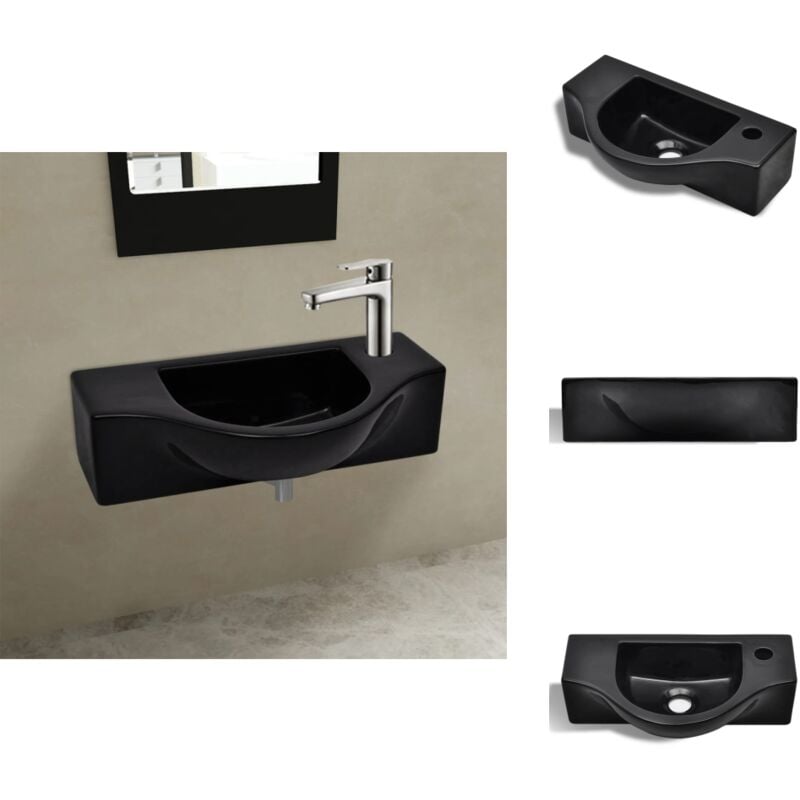 Vidaxl - Keramik Waschbecken mit Hahnloch schwarz - Keramik Waschbecken - Schwarzes Waschbecken - Wandhängendes Waschbecken - Sanitärobjekte
