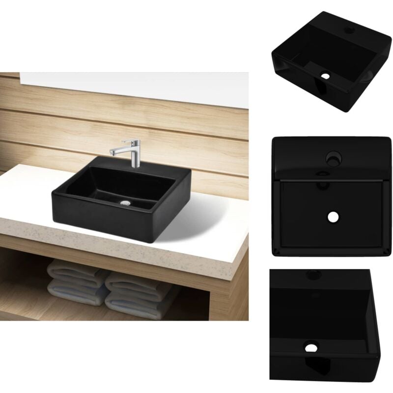 Vidaxl - Keramik Waschbecken mit Hahnloch schwarz quadratisch - Keramik Waschbecken - Schwarzes Waschbecken - Wandmontage Waschbecken