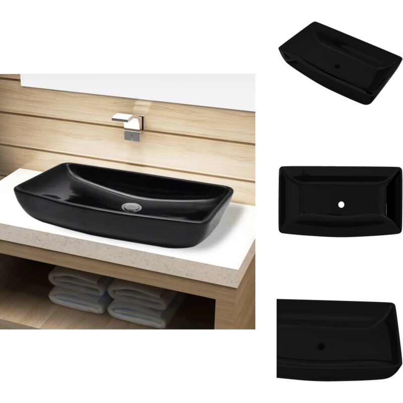 Keramik Waschbecken schwarz rechteckig - Keramik Waschbecken - Schwarzes Waschbecken - Rechteckiges Waschbecken - Badezimmer Waschbecken