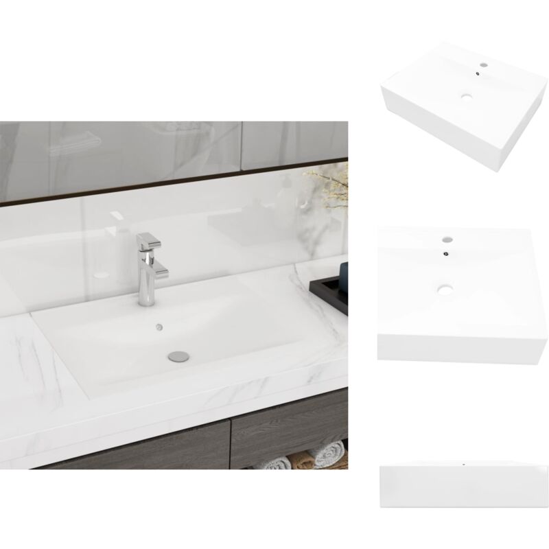 Luxus-Waschbecken Keramik Rechteckig Weiß mit Hahnloch 60x46 cm - Waschbecken - Keramik-Waschbecken - Rechteckiges Waschbecken - Weißes Waschbecken