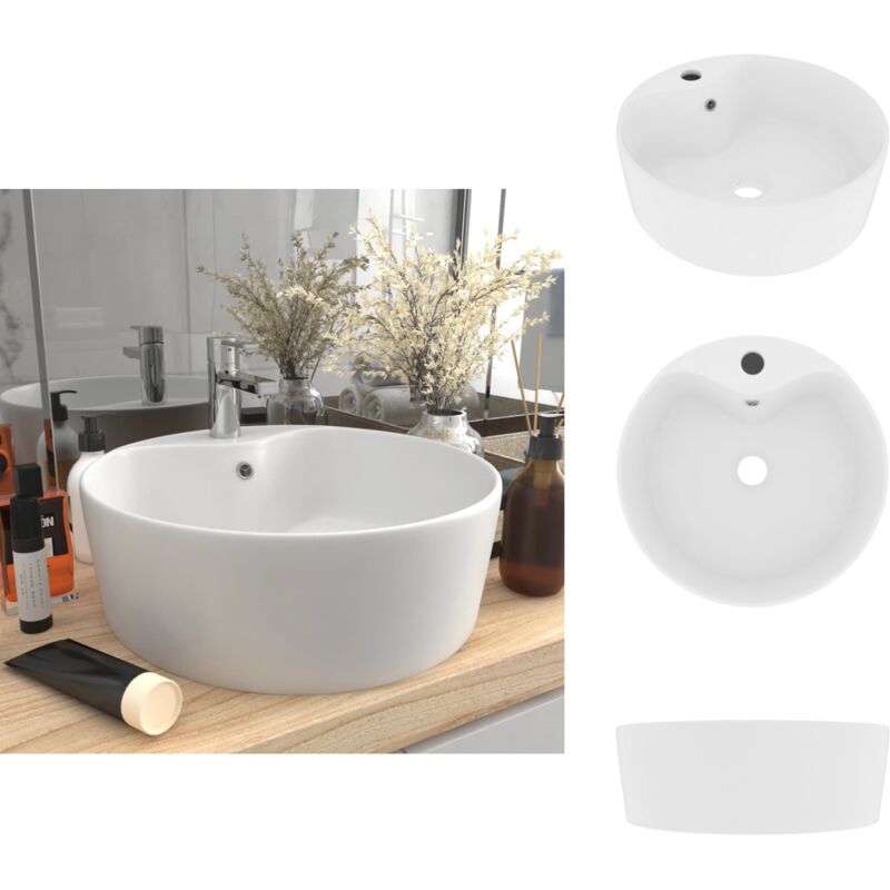 Vidaxl - Luxus-Waschbecken mit Überlauf Matt-Weiß 36x13 cm Keramik - Rundes Waschbecken - Keramikwaschbecken - Mattweißes Waschbecken